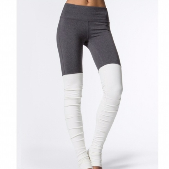 ALO Yoga Pants - Alo Goddess Ribbed Gray and White Leggings